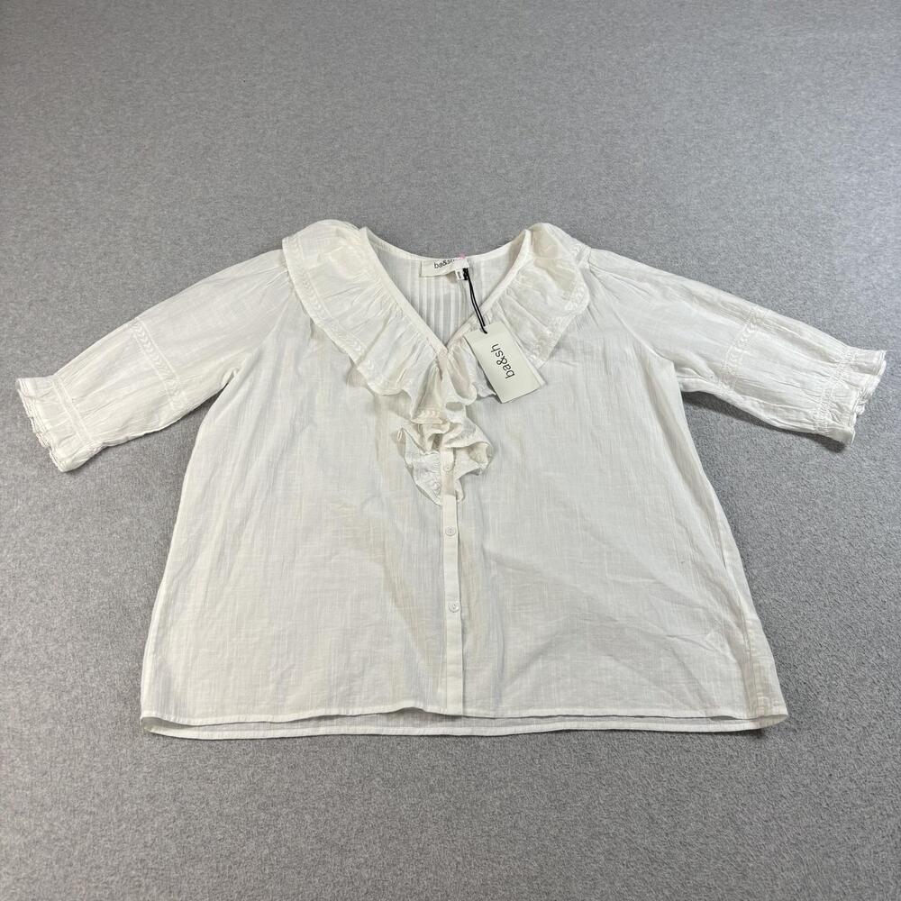 Ba&sh Shirt Women Medium White Henda Ruffle V Neck Romantic Boho Coastal Peasant